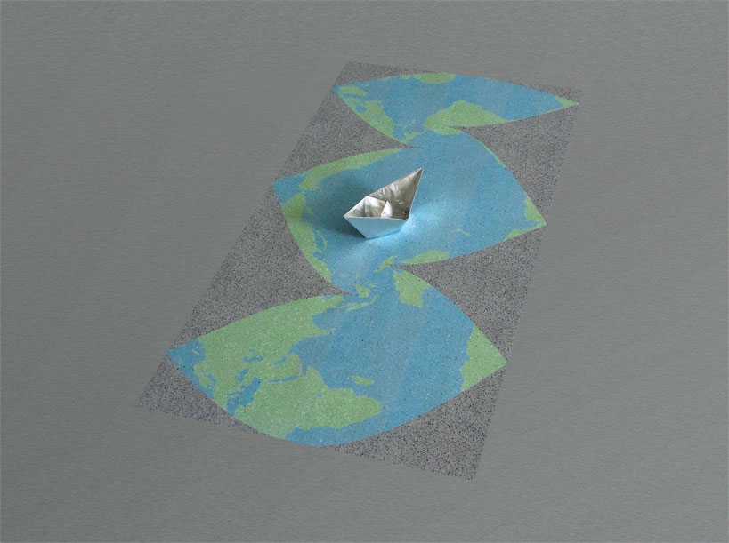 «Die Welt erforschen», Christine Zufferey, Bodenplatte mit Aluminiumschiffchen
